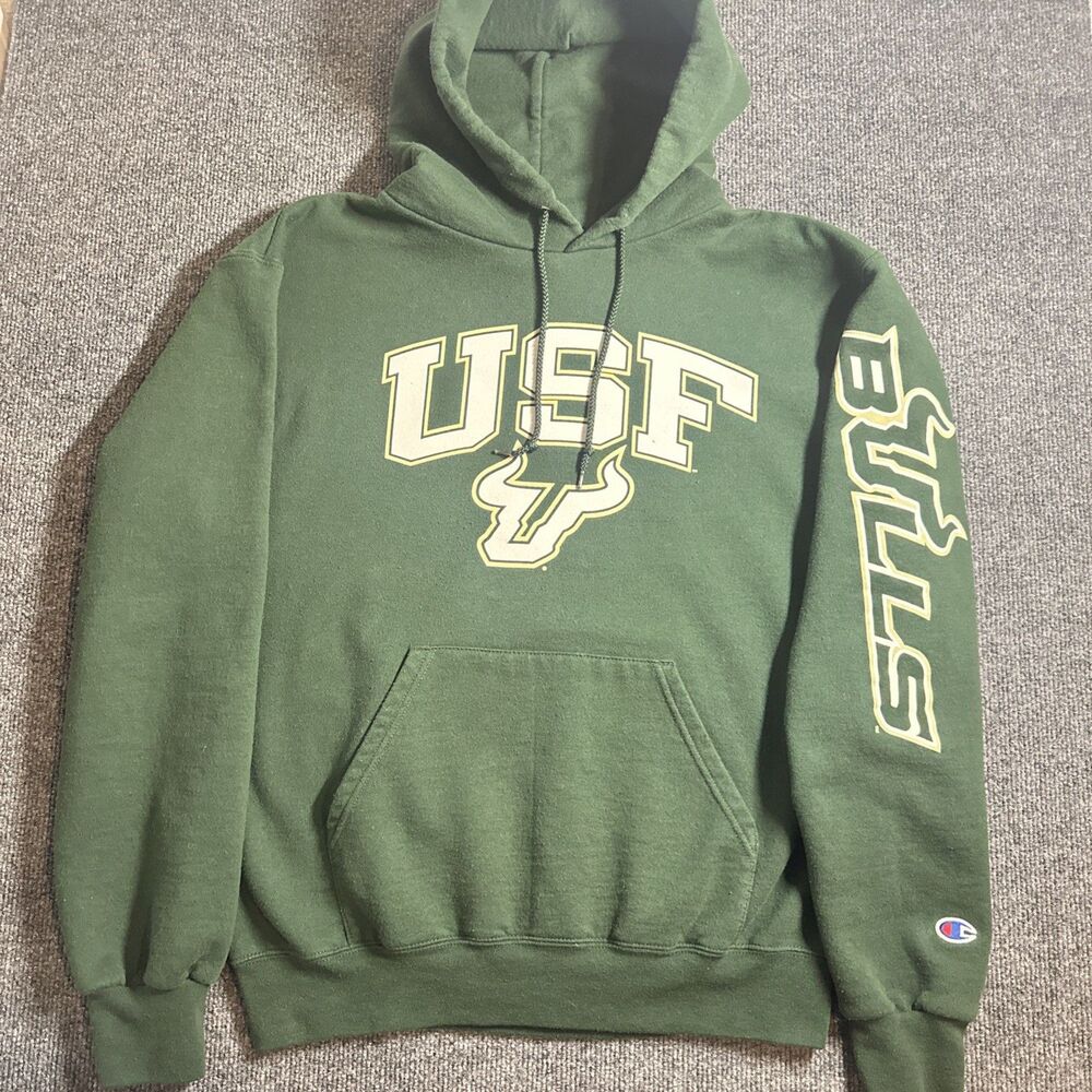 USF Bulls Hoodie Mens M Green Champion Fleece Sweatshirt Football